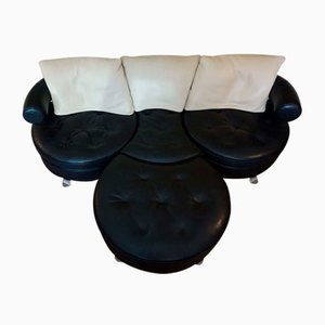 Italian Modern 3 Seat Leather Sofa & Ottoman by Mario Spinnelli for Formenti Milano, 2015, Set of 2