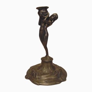 Art Nouveau Tin Female Nude Candlestick