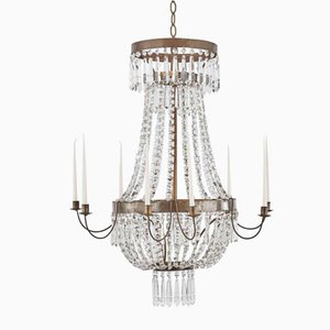 Empire Style Brass & Crystal Chandelier