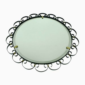 Mid-Century Modern Wall Mirror with Lighting and Iron Frame from Hillebrand Lighting, 1960s