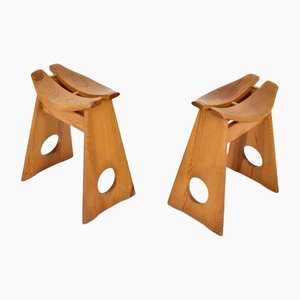 Pine Stools by Gilbert Marklund for Furusnickarn AB, Sweden, 1970s, Set of 2