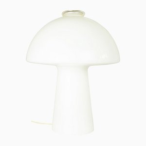 Large Italian White & Clear Murano Glass Mushroom Table Lamp