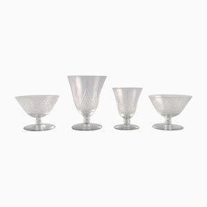 French Clear Mouth-Blown Crystal Glasses, 1930s, Set of 4