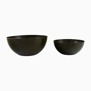 Dark Green Bowls in Enamelled Metal by Kaj Franck for Finel, Set of 2