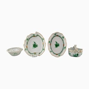 Hand-Painted Porcelain Herend Green Chinese Bouquet Bowls, Set of 4