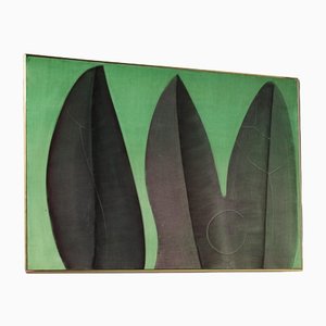 Guy Dessauges, Green Composition, 1970s, Oil on Panel, Framed
