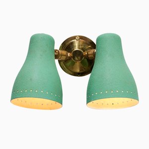 Brass Green Wall Sconces, 1960s, Set of 3
