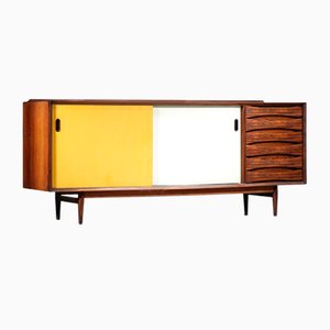 Scandinavian Yellow & White Solid Wood Sideboard by Arne Vodder for Sibast