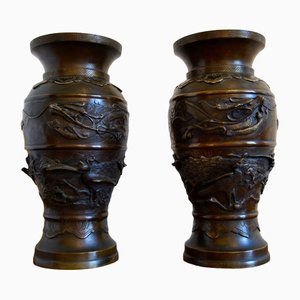 Meiji Japanese Bronze Vases, Set of 2