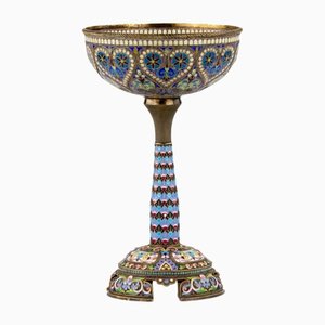 Painted Cloisonné Silver Goblet with Stained Glass Enamels by Ivan Khlebnikov