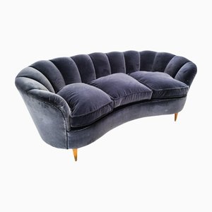 Italian Blue Velvet Sofa, 1930s