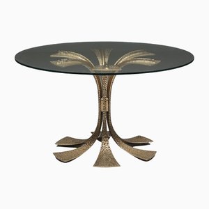 Hollywood Regency Glass & Brass Cast Round Dining Table by Luciano Frigerio, 1980s