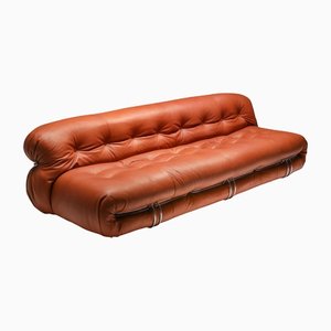 Cognac Leather Soriana Sofa by Afra and Tobia Scarpa for Cassina, 1970s