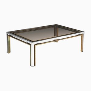 Hollywood Regency Coffee Table in Brass and Glass, 1970s