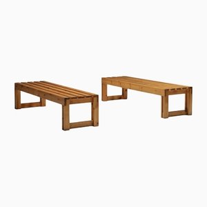 Italian Modernist Pine Bench by Charlotte Perriand, Italy, 1960s, Set of 2