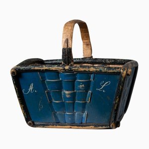 19th Century Swedish Folk Art Blue Pine Basket