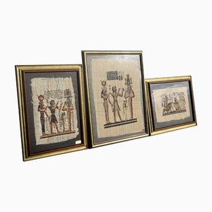 Framed Egyptian Papyrus Paintings, Set of 3