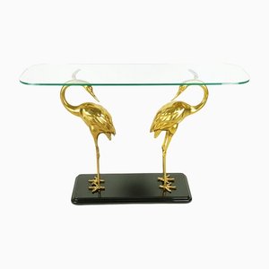 Italian Black Laquered Wood, Brass & Glass Console Table, 1970s