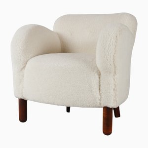 Vintage Danish Lambs Wool Lounge Chair, 1940s