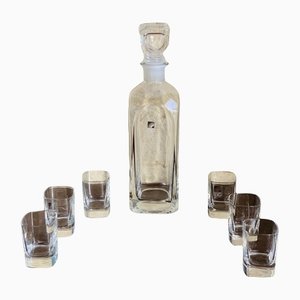 Decantador de whisky de cristal con seis vasos de Luigi Bormioli, años 70. Juego de 7