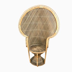 Mid-Century Boho Peacock Wicker Chair, 1970s
