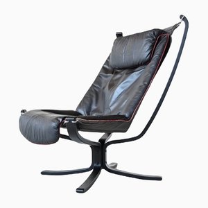 Black Leather Falcon Lounge Chair by Sigurd Ressell for Vatne Møbler, Norway, 1970