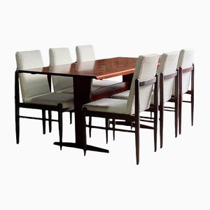 Brazilian Parquetry Rosewood Dining Table & Six Chairs by Guiseppe Scapinelli, 1950s