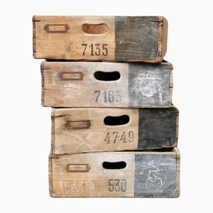 Industrial Wooden Storage Trays, 1950s, Set of 4