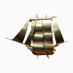 Large Decorative Boat with Brass Sails