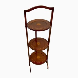 Soporte para tartas plegable eduardiano antiguo de caoba con incrustaciones