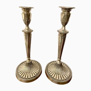 Antique Edwardian Silver Painted Candlesticks, Set of 2