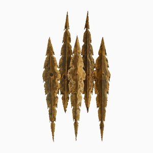 Large Brutalist Brass Flame Sconce by Svend Aage Holm-Sørensen, 1960s