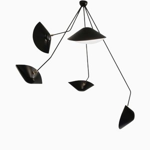 Moderne schwarze fünfarmige Spider Deckenlampe von Serge Mouille