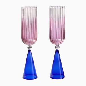 Calypso Flute Set in Pink and Blue by Serena Confalonieri, Set of 2