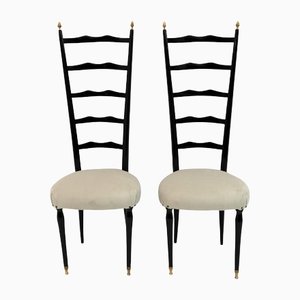 Chaises Chiavari Mid-Century Modernes en Velours avec Dossiers Hauts, Italie, 1950s, Set de 2