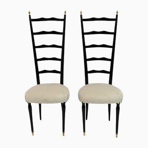 Italienische italienische Mid-Century Modern Chiavari Stühle aus Samt mit hohen Rückenlehnen, 1950er, 2er Set