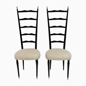 Set of Italian Mid-Century Modern Chiavari Chairs in Velvet with High Backrests, 1950s
