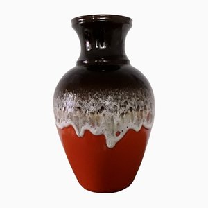 Jarrón 66 40 de cerámica Fat Lava Style en rojo, marrón y gris de Bay Keramik, años 70