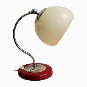 Kleine Mid-Century Modern Tischlampe aus Opalglas & Rotem Metall von Stilnovo, 1940er