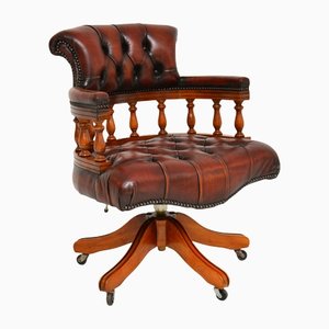 Chaise de Bureau de Style Victorien Antique en Cuir