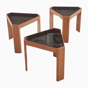Smoked Glass Triangular Side Tables from Porada Arredi, 1970s, Set of 3
