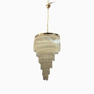 Mid-Century Italian Brass Acrylic Chandelier Lamp