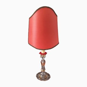 Art Nouveau French Crystal Glass Red Silk Half Shade Table Lamp, 1940s