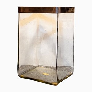 Golden Metal Frame Glass Vase, Italy, 1970s