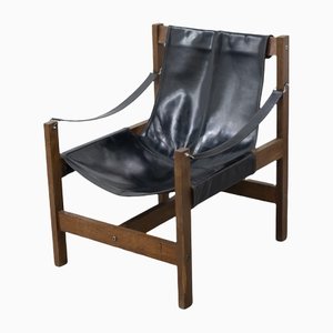 Solid Wood & Leather Safari Armchair, 1970s