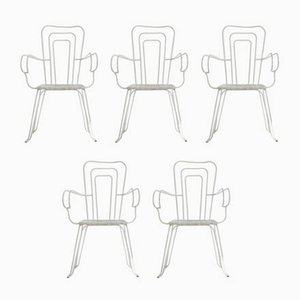 Weiße Gartenstühle mit geflochtenen Sitzen aus Kunststoff, Italien, 1960er, 5 . Set
