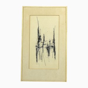 Abstrakte Komposition, 1960er, China Tusche auf Papier, gerahmt