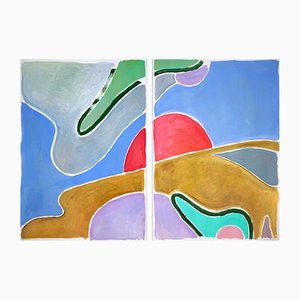 Natalia Roman, Avocado Field Sky, 2021, Painting Diptych