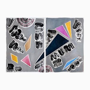 Natalia Roman, Nineties Triangles and Swirls, 2021, Painting Triptych