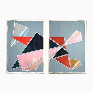 Natalia Roman, Triangles Breaking Symmetry Diptych, 2021, Acrylic Painting